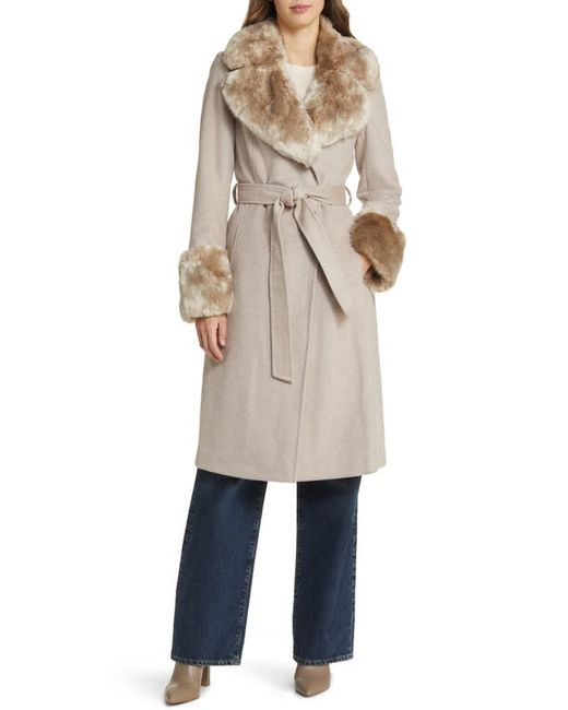Via Spiga Wool Blend Belted Coat with Faux Fur Trim