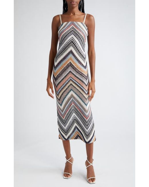 Missoni Sequin Chevron Stripe Sleeveless Midi Dress