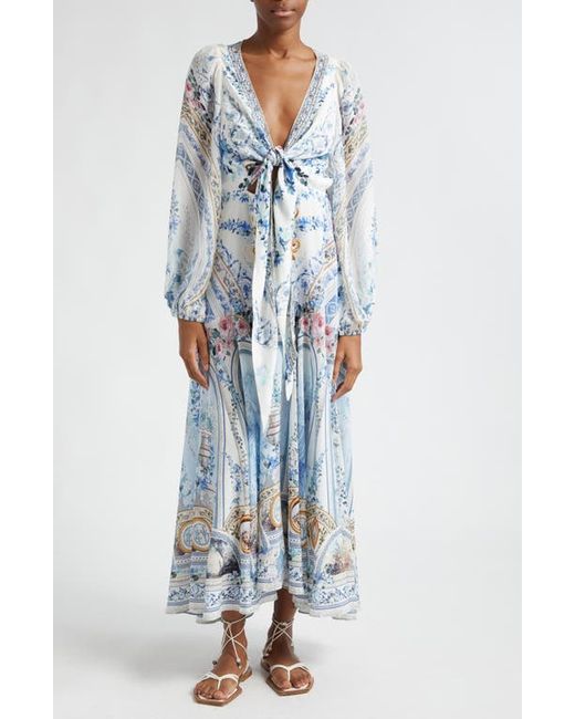 Camilla Print Long Sleeve Silk Crepe Faux Wrap Dress Xx-Small