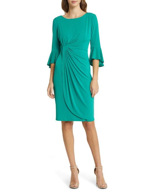 Connected Apparel Faux Wrap Bell Sleeve Jersey Cocktail Dress