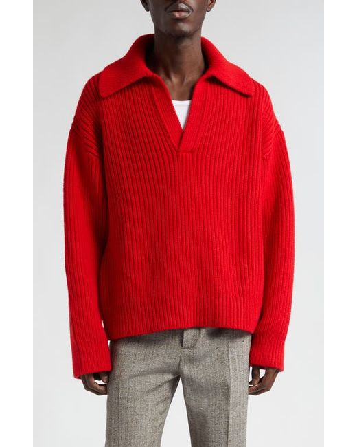 Bottega Veneta Johnny Collar Wool Cashmere Rib Polo Sweater