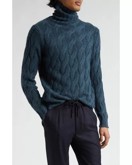 Thom Sweeney Chunky Cable Stitch Cashmere Turtleneck Sweater Small