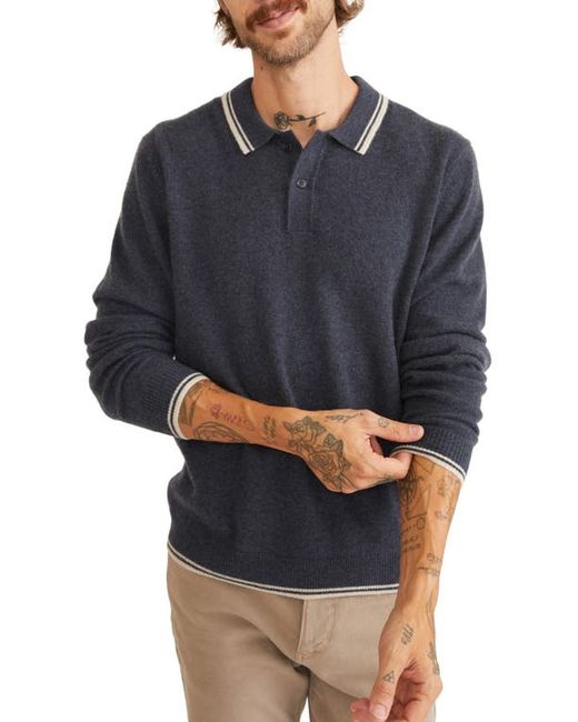 Marine Layer Tipped Cashmere Polo Sweater Navy/Oatmeal Small