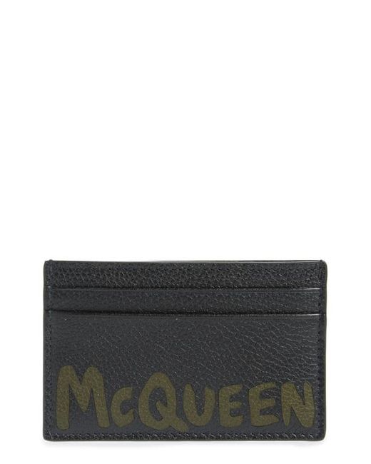 Alexander McQueen Graffiti Logo Leather Card Holder Black