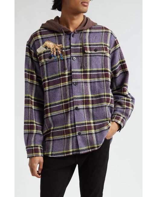 Undercover Beaded Hooded Plaid Button-Up Shirt