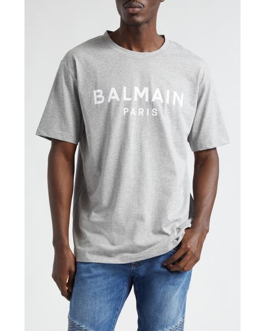 Balmain Organic Cotton Logo Graphic T-Shirt Mottled Grey/White