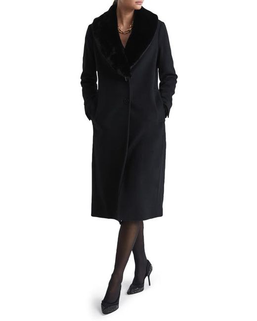 Reiss Laurie Wool Blend Longline Coat with Removable Faux Fur Collar