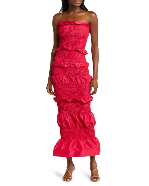 Orire Nama Smocked Ruffle Strapless Maxi Dress