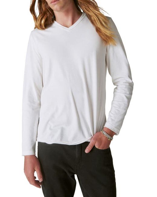 Lucky Brand Venice Burnout V-Neck Long Sleeve Cotton Blend T-Shirt