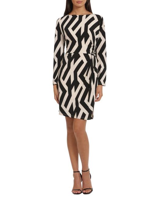 Donna Morgan For Maggy Print Long Sleeve Twisted Waist Dress Black