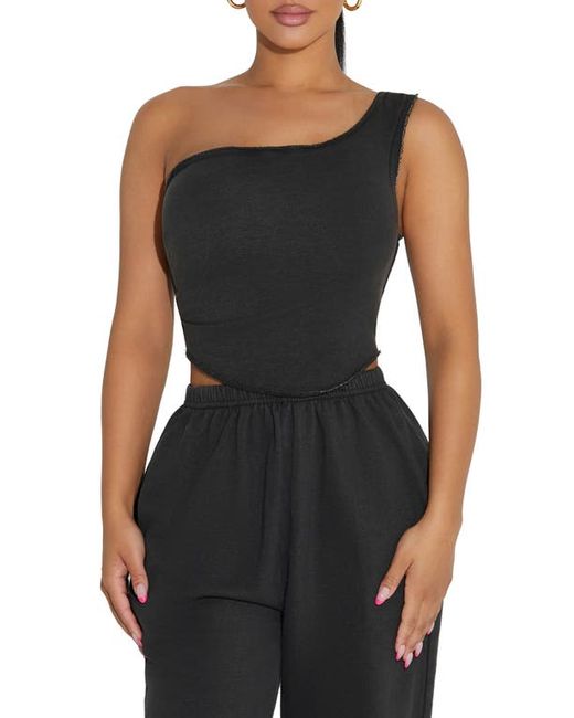Naked Wardrobe The Extra Cozy One-Shoulder Crop Top