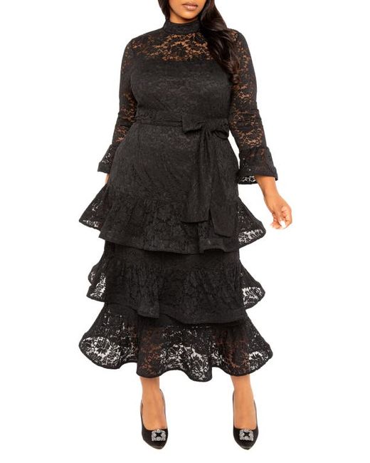 Buxom Couture Tiered Lace Long Sleeve Maxi Dress 1X
