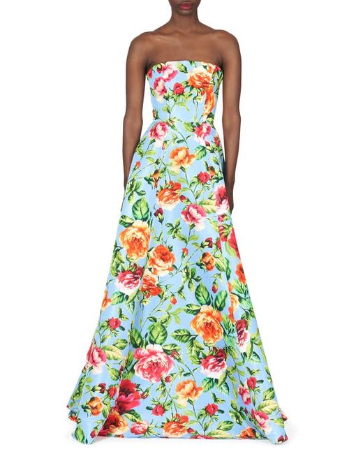 Carolina Herrera Floral Strapless A-Line Gown