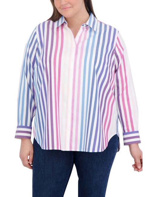 Foxcroft Stripe Cotton Button-Up Shirt 1X