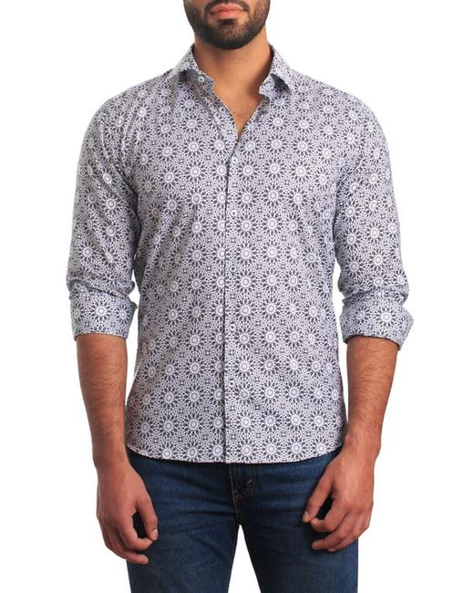 Jared Lang Trim Fit Floral Print Cotton Button-Up Shirt Small