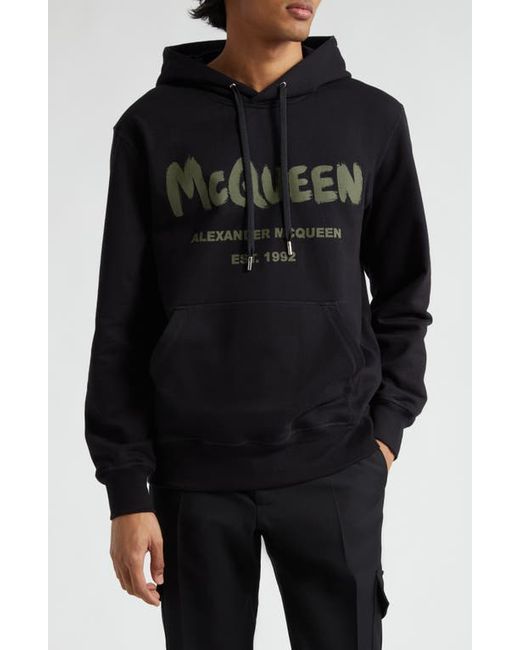Alexander McQueen Graffiti Logo Cotton Graphic Hoodie Black Small