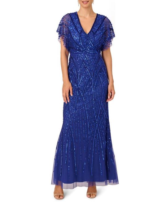 Adrianna Papell Beaded Sequin Surplice Trumpet Gown
