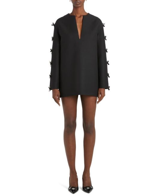 Valentino Garavani Crystal Bow Cutout Long Sleeve Crepe Couture Minidress Nero