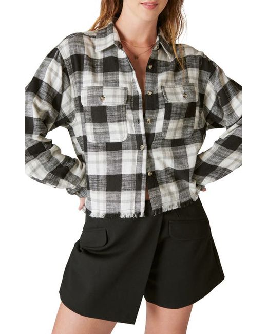 Lucky Brand Buffalo Check Cotton Flannel Raw Hem Crop Shirt X-Small