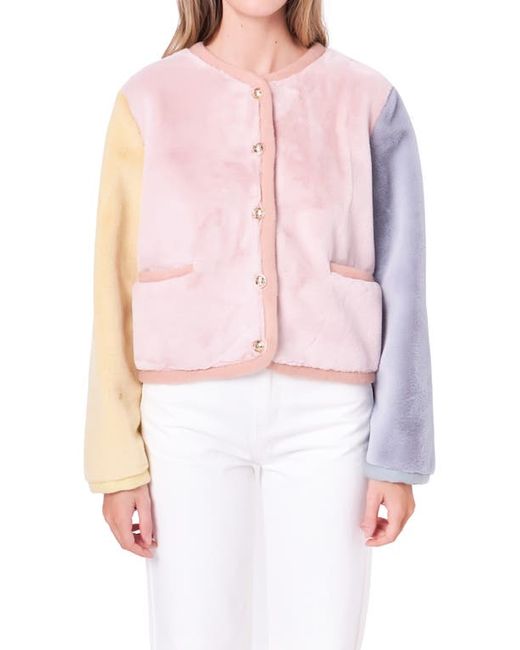 English Factory Colorblock Faux Fur Jacket X-Small