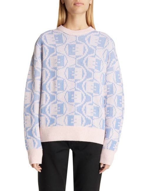 Acne Studios Katch Face Logo Two-Tone Wool Cotton Sweater Faded Melange/Light Blue X-Small