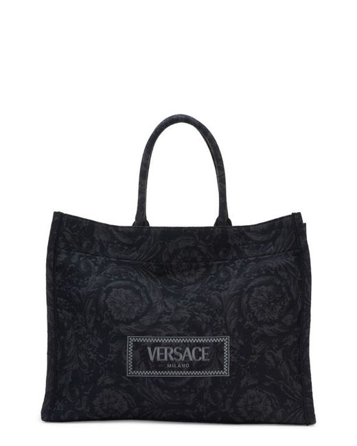 Versace Extra Large Logo Embroidered Barocco Jacquard Tote Gold