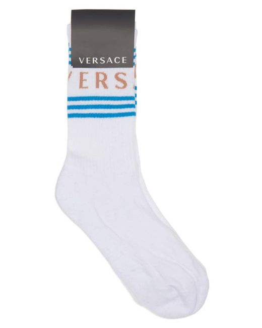 Versace Jacquard Logo Cotton Blend Crew Socks Small