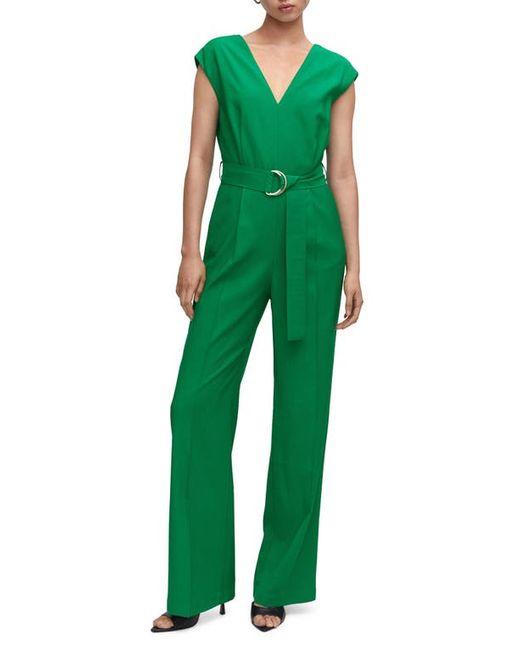 Mango V-Neck Belted Jumpsuit X-Small