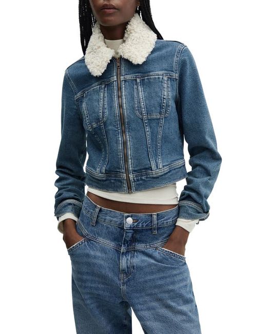Mango Denim Trucker Jacket with Removable Faux Shearling Collar X-Small