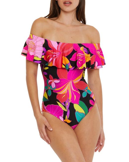 Trina Turk Solar Floral Ruffle Off the Shoulder One-Piece Swimsuit