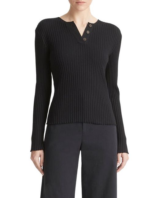Vince Cotton Blend Rib Henley Sweater Small