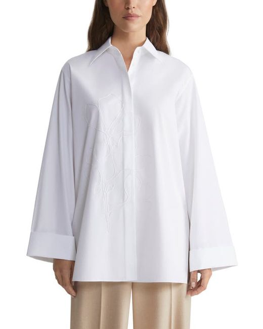 Lafayette 148 New York Floral Embroidered Cotton Poplin Button-Up Shirt X-Small