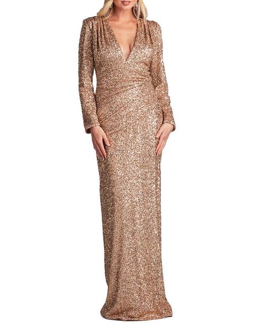 SHO by Tadashi Shoji Sequin Ruched Long Sleeve Gown Xx-Small