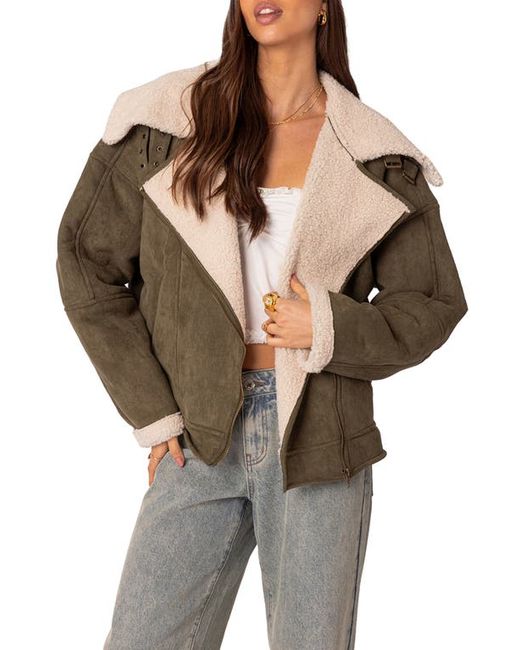 Edikted Oversize Faux Shearling Suede Jacket X-Small