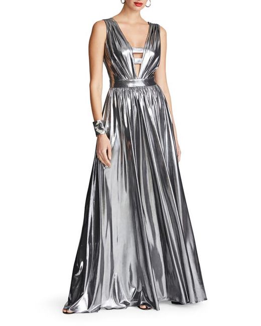 H Halston Titania Foil Jersey Sleeveless Gown