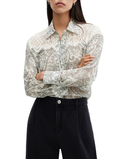 Mango Paisley Print Lace Inset Button-Up Shirt