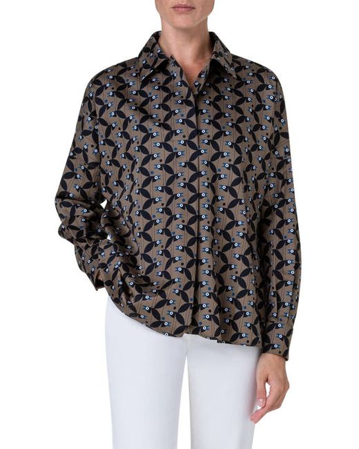 Akris Punto Abstract Bird Print Cotton Sateen Button-Up Shirt