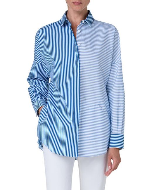 Akris Punto Mixed Directional Stripe Cotton Poplin Button-Up Shirt