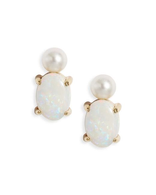 Poppy Finch Opal Cultured Pearl Stud Earrings