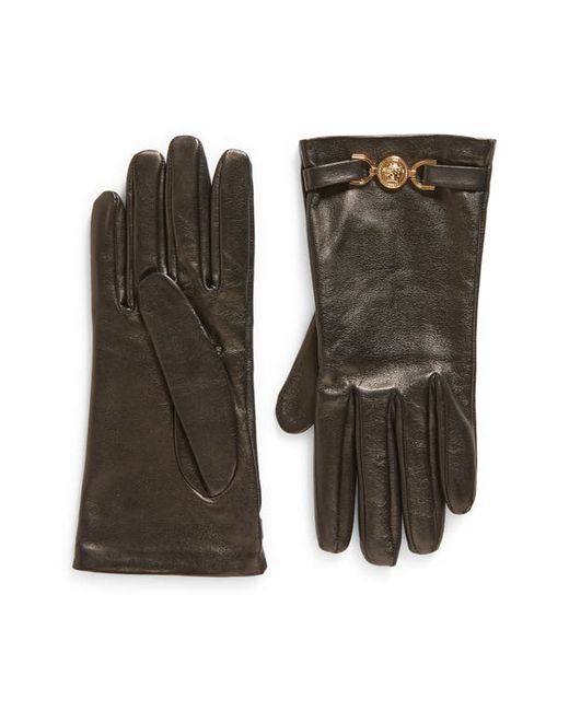 Versace La Medusa Silk Lined Leather Gloves Gold