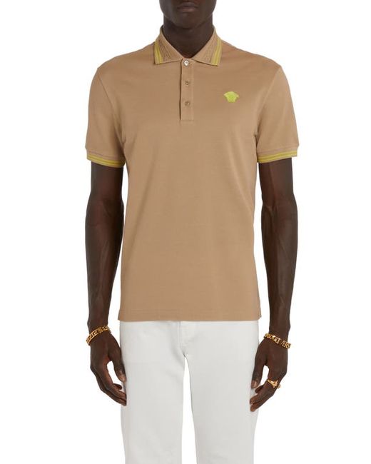 Versace Tipped Embroidered Medusa Cotton Piqué Polo Small