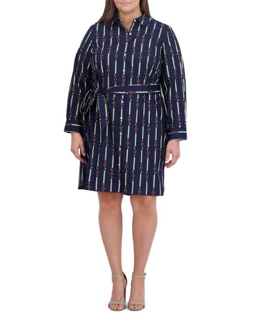 Foxcroft Rocca Keychain Status Stripe Print Long Sleeve Cotton Shirtdress 2X