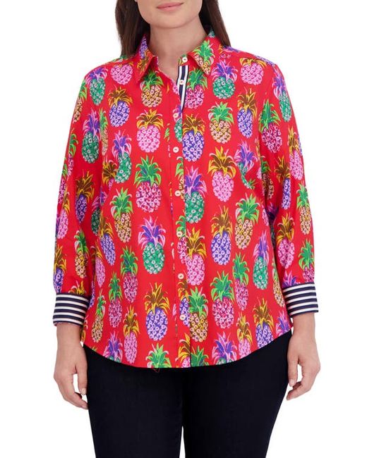 Foxcroft Zoey Pineapple Button-Up Shirt Red/Multi 14W