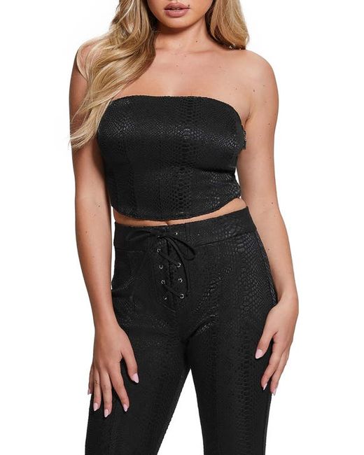 Guess Python Embossed Strapless Faux Leather Crop Top X-Small