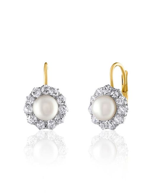 Mindi Mond Freshwater Pearl Diamond Drop Earrings Gold/Diamond/Pearl