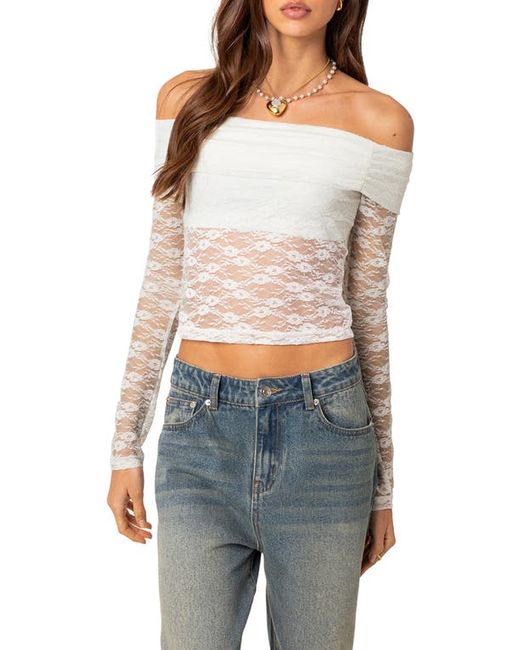 Edikted Elysia Lace Off the Shoulder Crop Top X-Small