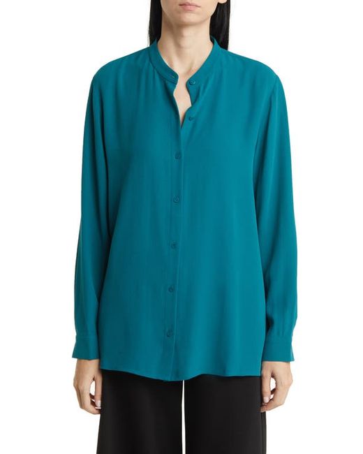Eileen Fisher Mandarin Collar Silk Button-Up Shirt X-Small
