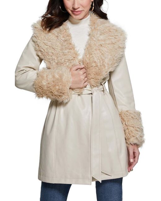 Guess Faux Leather Fur Coat X-Small