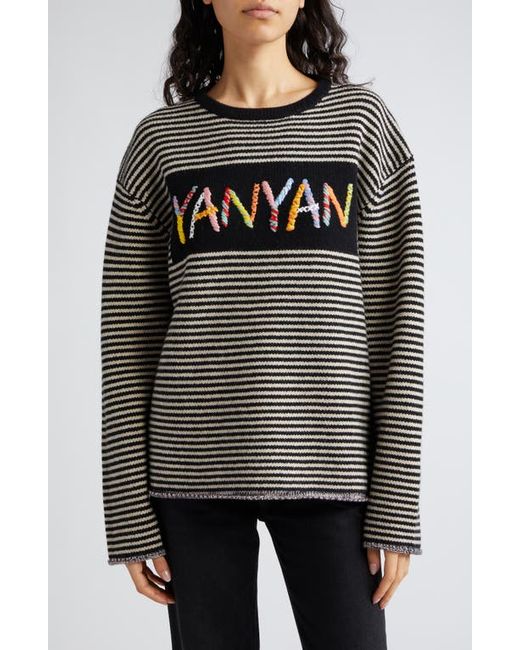 Yanyan Embroidered Logo Stripe Wool Sweater Oatmeal X-Small