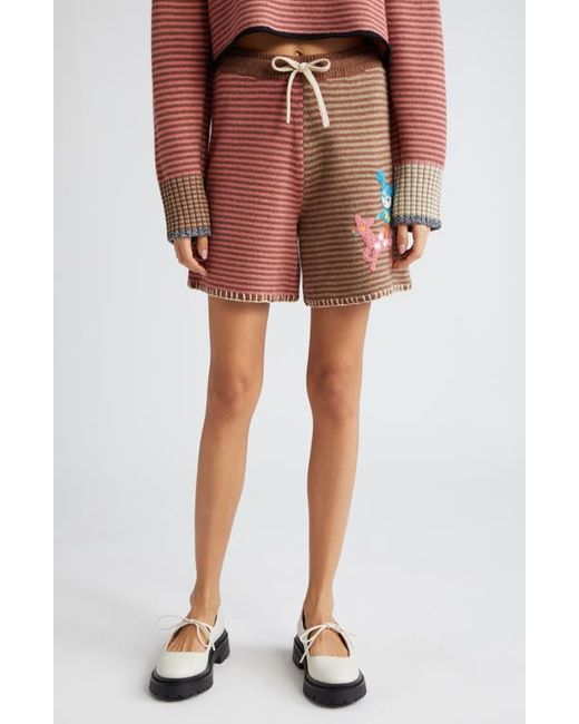 Yanyan Embroidered Colorblock Stripe Wool Sweater Shorts Hazelnut/Rose X-Small